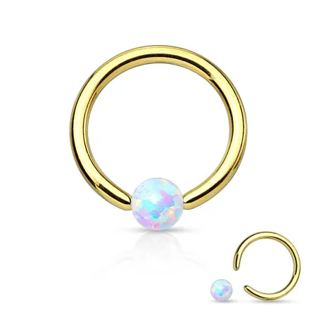 Piercing anneau captif doré opaline blanche