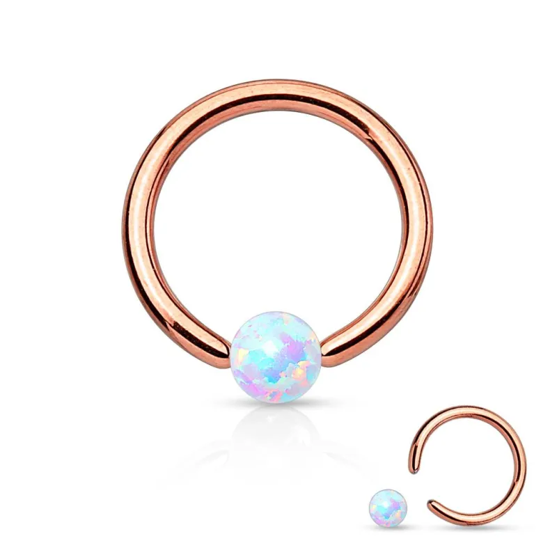 Piercing oreille anneau captif or rose opaline blanche