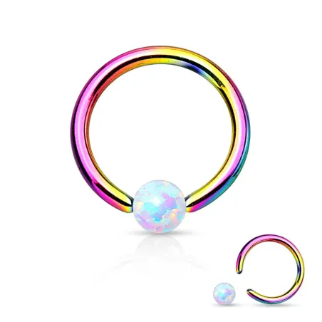 Piercing anneau captif or multicolore opaline blanche