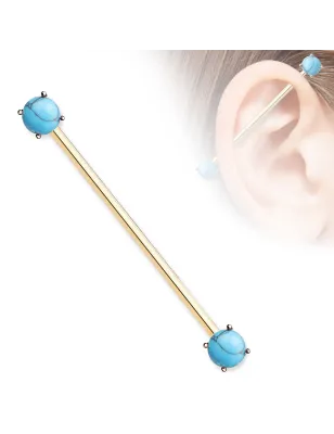 Piercing industriel plaqué or rose double pierre turquoise