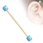 Piercing industriel oreille plaqué or rose double pierre turquoise