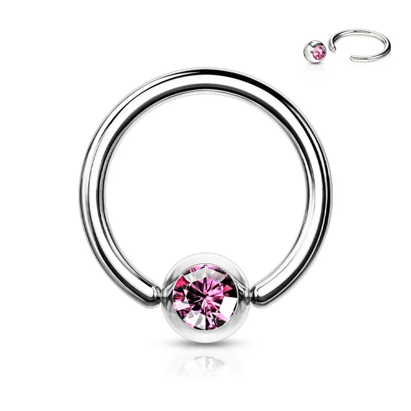 Piercing anneau Captif Strass Rose (oreille, téton etc)