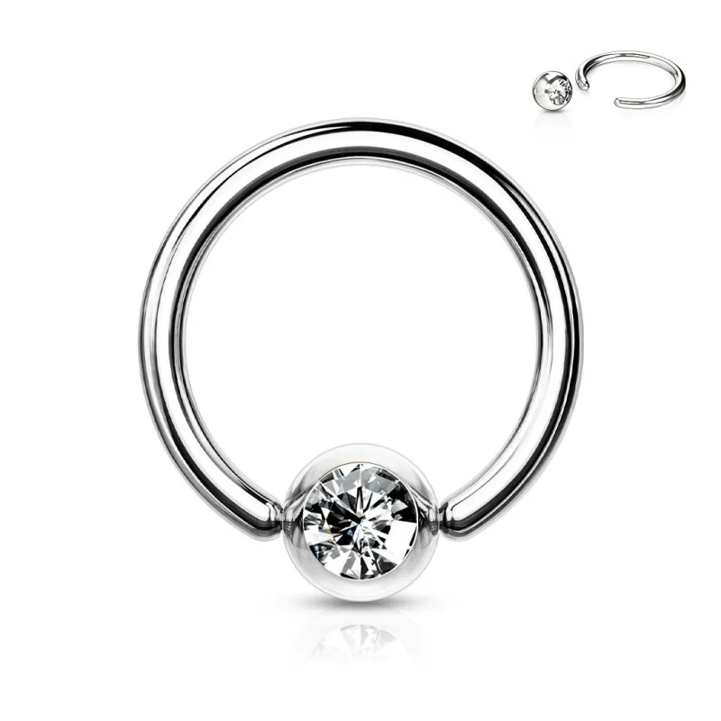 Piercing oreille téton anneau Captif Strass Blanc