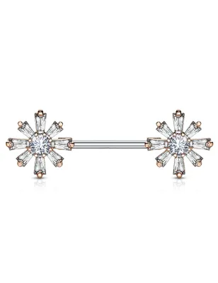 Piercing téton barbell zirconium fleurs rosé