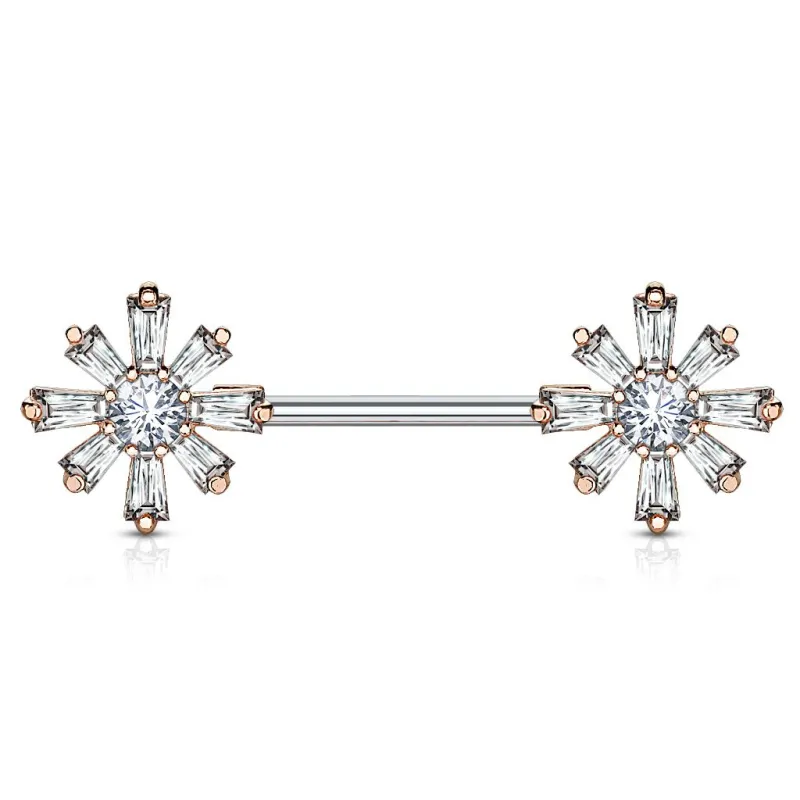 Piercing téton barbell zirconium fleurs rosé