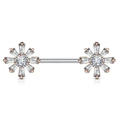 Piercing téton barbell zirconium fleurs rosé