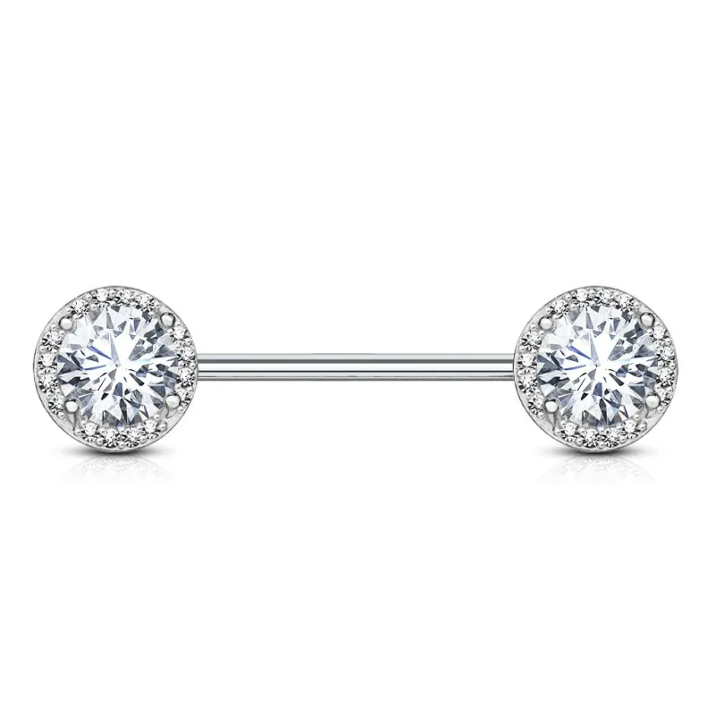 Piercing téton zirconium rond pavé de strass