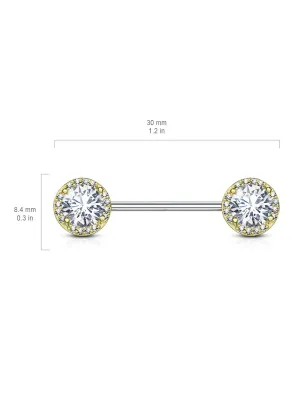 Piercing téton plaqué or zirconium rond pavé de strass