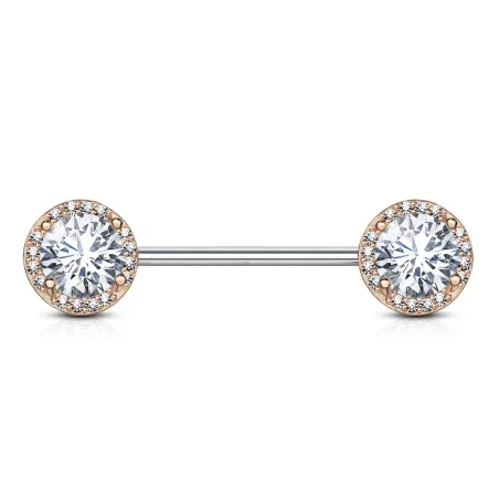 Piercing téton plaqué or rose zirconium rond pavé de strass