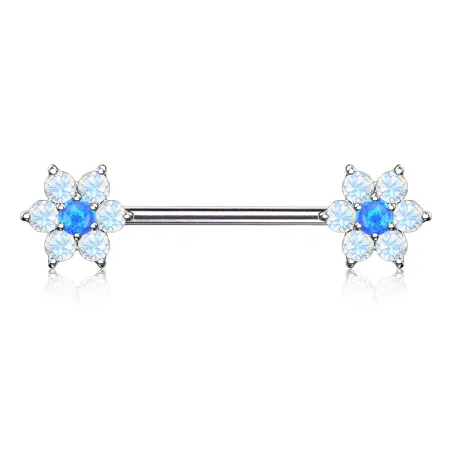 Piercing téton acier double fleurs opalite bleu