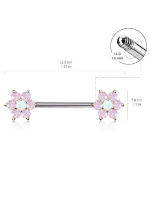 Piercing téton doré double fleurs opalite blanche