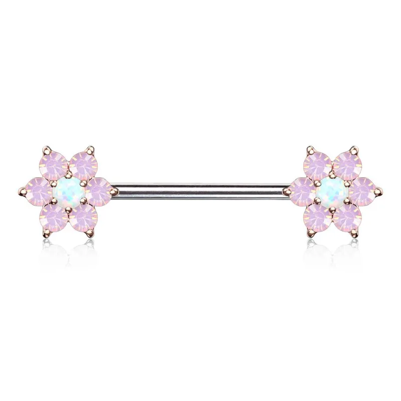 Piercing téton rosé double fleurs opalite blanche