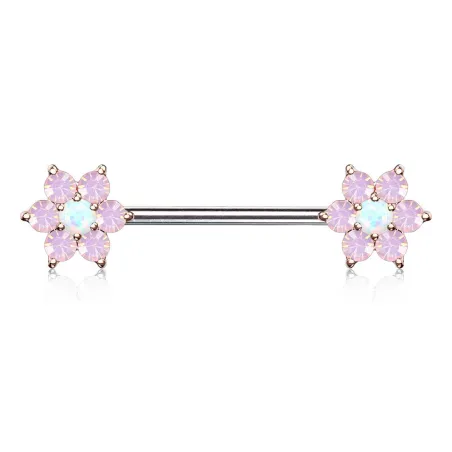 Piercing téton rosé double fleurs opalite blanche