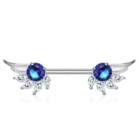 Piercing téton ailes d'ange zirconium marquise bleu