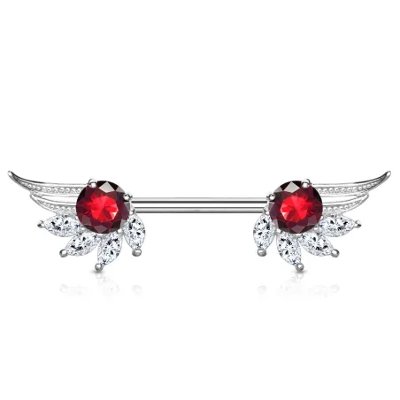 Piercing téton ailes d'ange zirconium marquise rouge