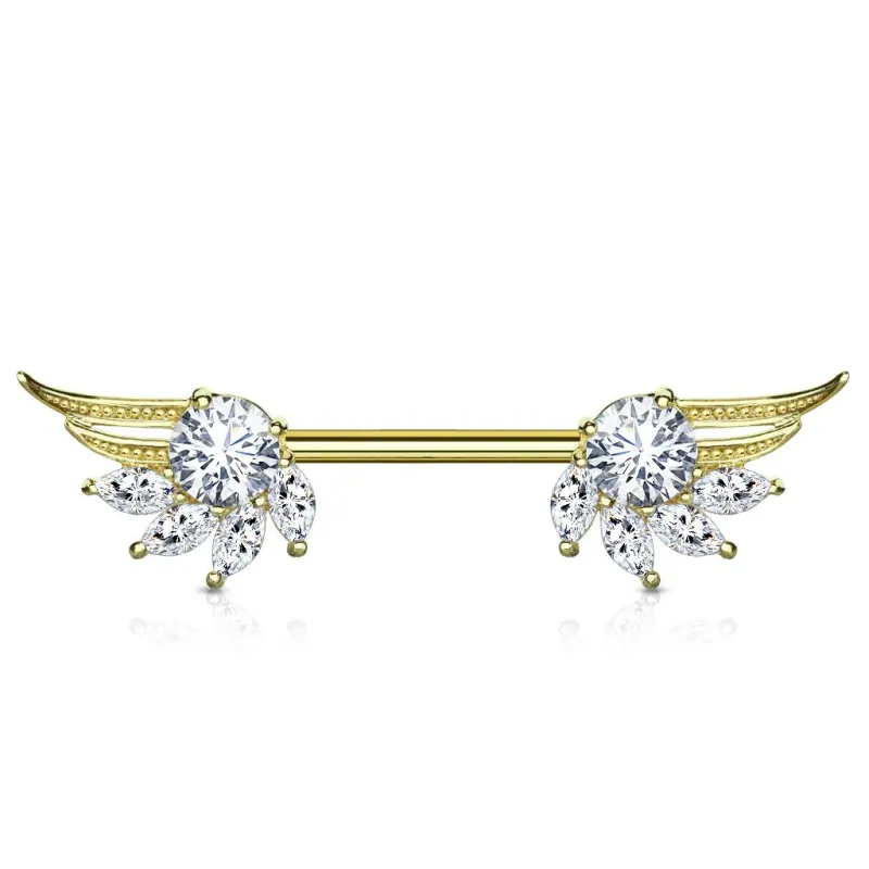 Piercing téton ailes d'ange zirconium marquise plaqué or