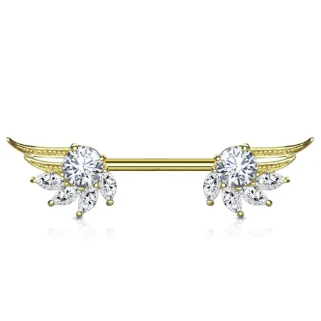 Piercing téton ailes d'ange zirconium marquise plaqué or