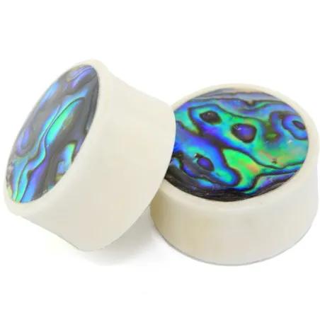 Piercing Plug Oreille Pierre Naturelle Ivoire Nacre Abalone - Bijou Piercing Plug, Tunnel, Ecarteur