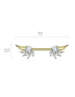 Piercing téton ailes d'ange zirconium marquise plaqué or