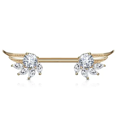 Piercing téton ailes d'ange zirconium marquise plaqué or rose