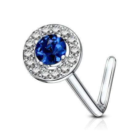 Piercing nez tige en L embout rond gemme bleu