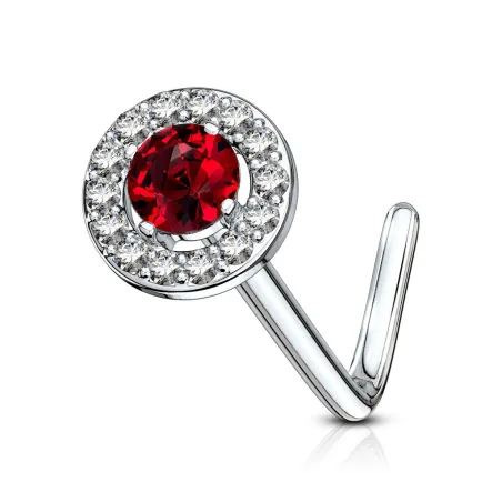 Piercing nez tige en L embout rond gemme rouge