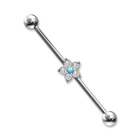 Piercing industriel fleur opaline bleue