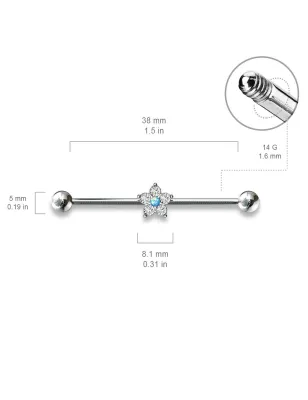 Piercing industriel fleur opaline bleue