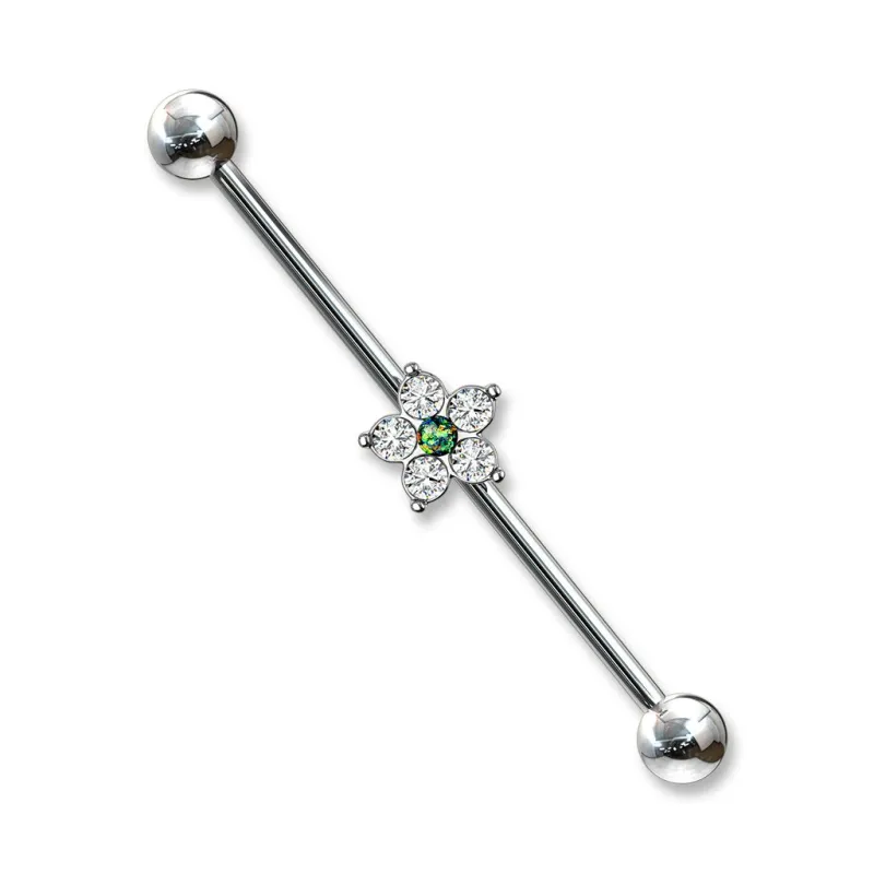 Piercing industriel oreille fleur opaline verte