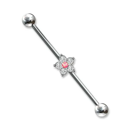 Piercing industriel fleur opaline rose