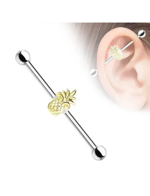 Piercing industriel oreille ananas doré