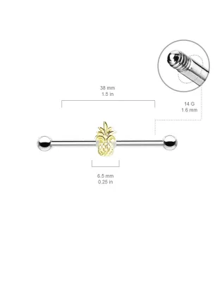 Piercing industriel oreille ananas doré