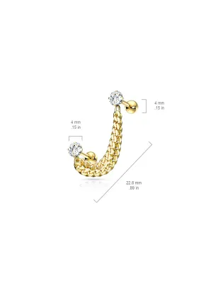 Double piercing cartilage oreille chaines doré