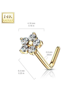 Piercing nez Or jaune 14 carats fleur pierres blanches