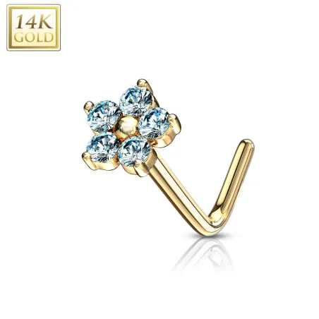 Piercing nez Or jaune 14 carats fleur pierres turquoise