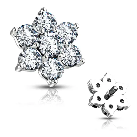 Piercing microdermal fleur 7 zircon blanc