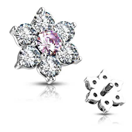 Piercing microdermal fleur 7 zircon blanc rose