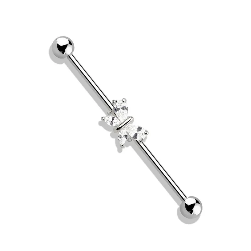 Piercing industriel oreille papillon 4 gemmes