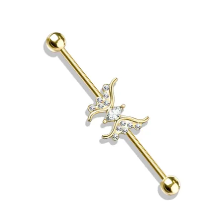 Piercing industriel oreille doré papillon marquise cristaux