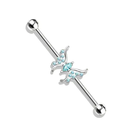 Piercing industriel oreille papillon marquise cristaux turquoise