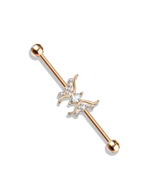 Piercing industriel oreille rosé papillon marquise cristaux