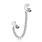 Double piercing cartilage oreille chaine étoile lune argenté