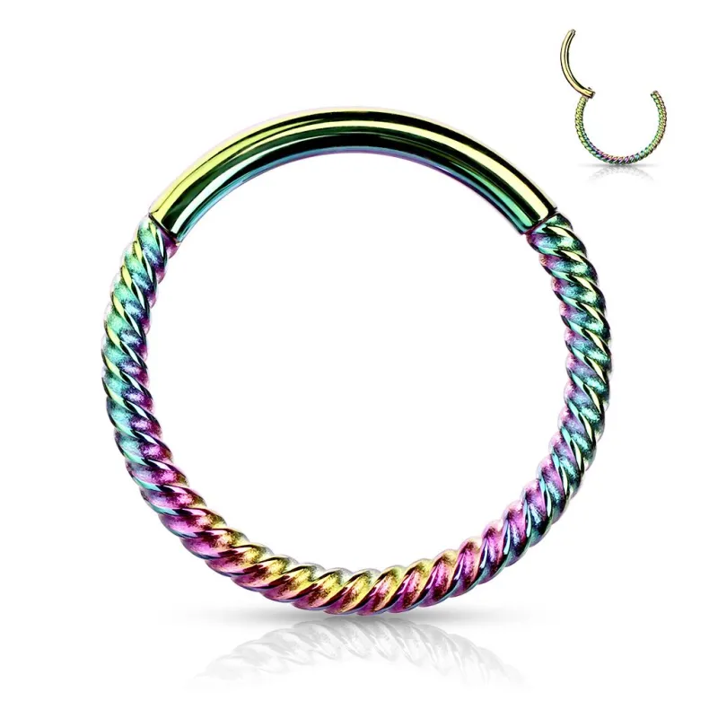 Piercing oreille anneau segment clipsable tressé acier chirurgical multicolore