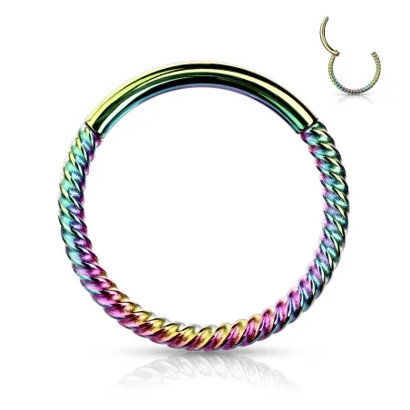 Piercing anneau segment clipsable tressé acier chirurgical doré