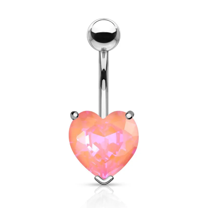 Piercing nombril coeur cristal aurore boréale rose