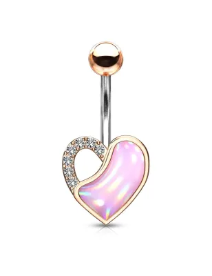 Piercing nombril rosé coeur pierre lumineuse rose