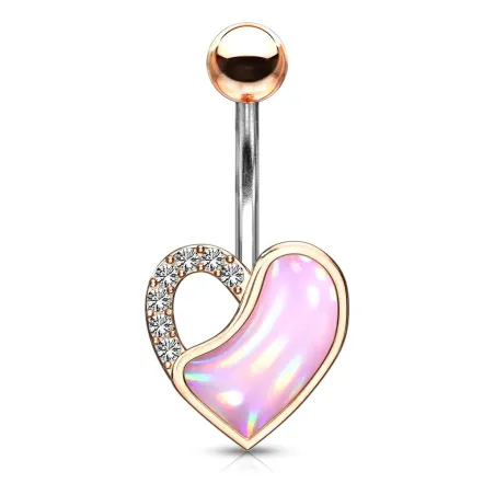 Piercing nombril rosé coeur pierre lumineuse rose