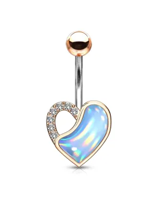 Piercing nombril rosé coeur pierre lumineuse turquoise