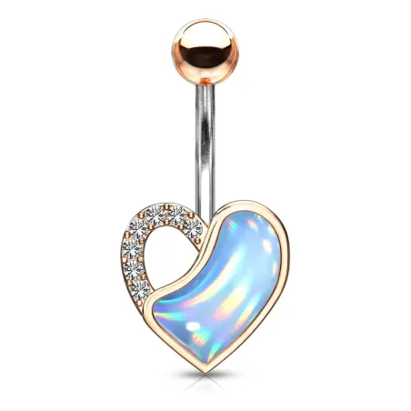 Piercing nombril rosé coeur pierre lumineuse turquoise