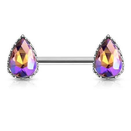 Piercing téton larmes effet aurore boréale violet